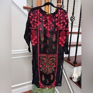 Black and Red Long Sleeve Cocktail Dress/kurta